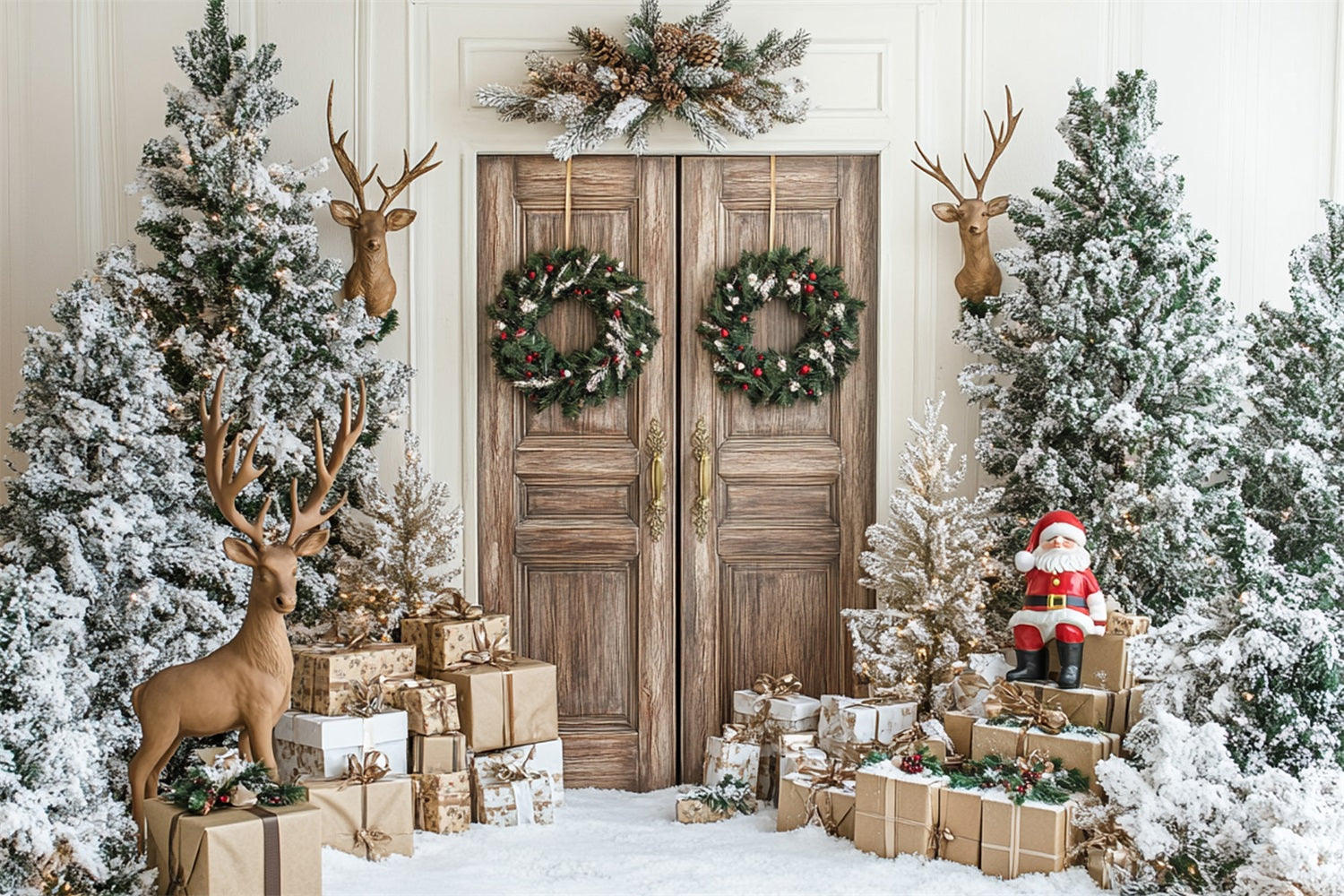 Rustic Winter Door Santa Reindeer Decor Backdrop BRP9-260