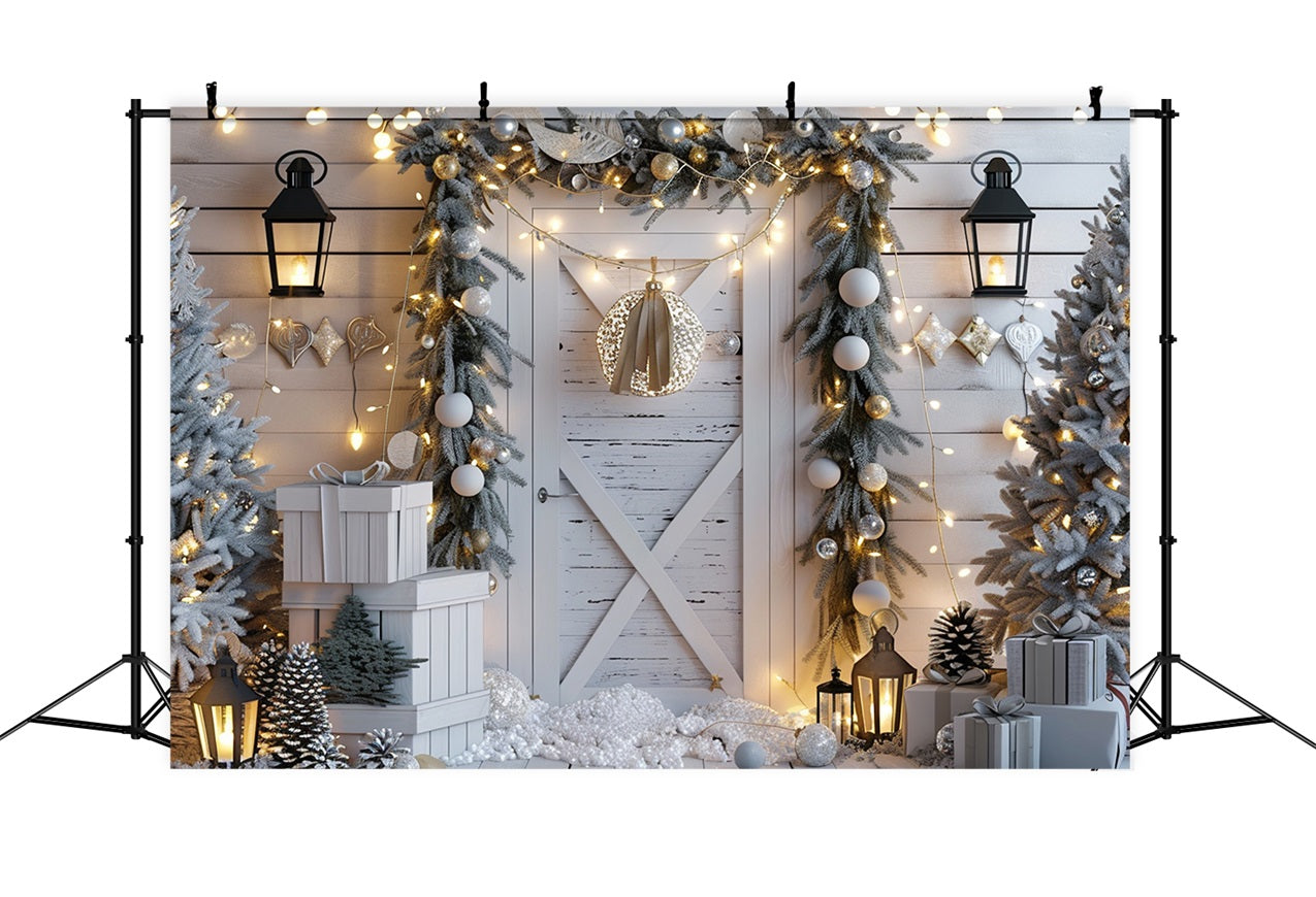 Winter Wonderland Door Frosted Pines Lights Backdrop BRP9-261