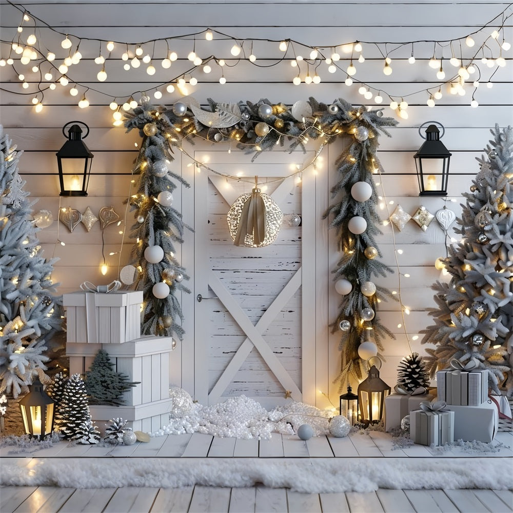 Winter Wonderland Door Frosted Pines Lights Backdrop BRP9-261