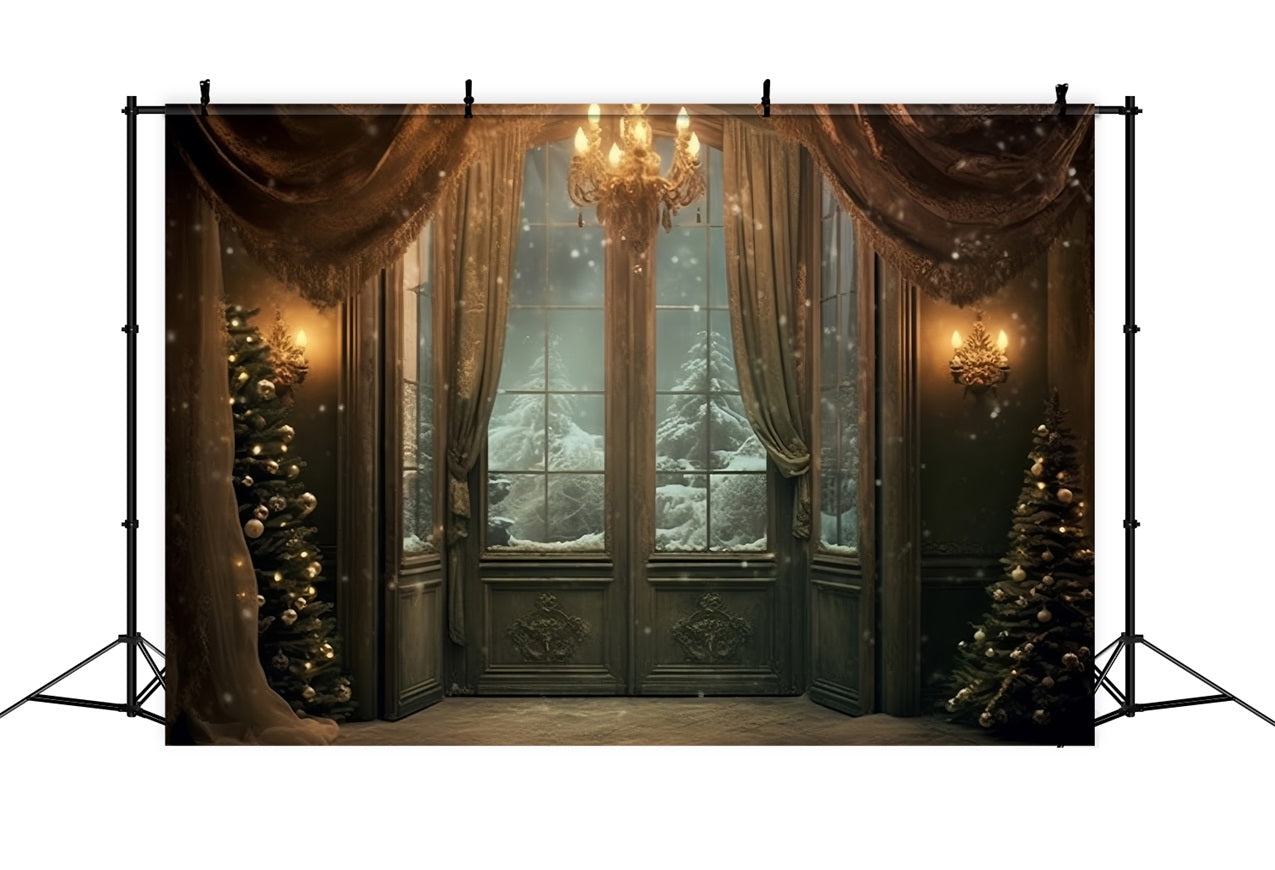 Winter Forest View Through Ornate Windows Backdrop BRP9-263