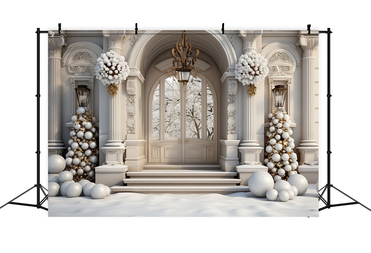 Winter Palace Entrance Ornate Christmas Balls Backdrop BRP9-264