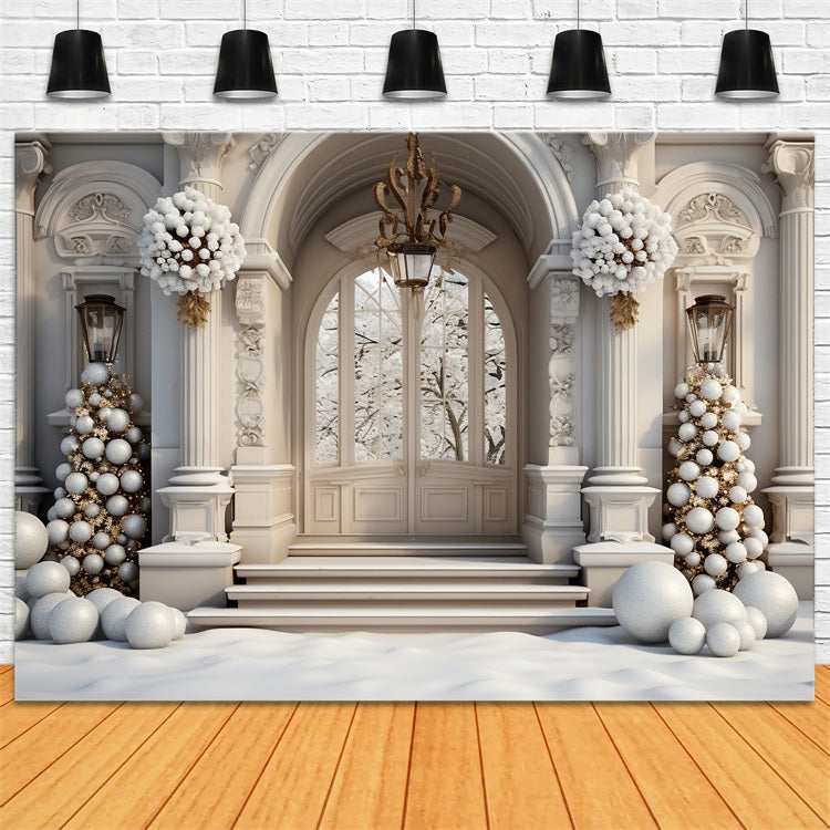 Winter Palace Entrance Ornate Christmas Balls Backdrop BRP9-264