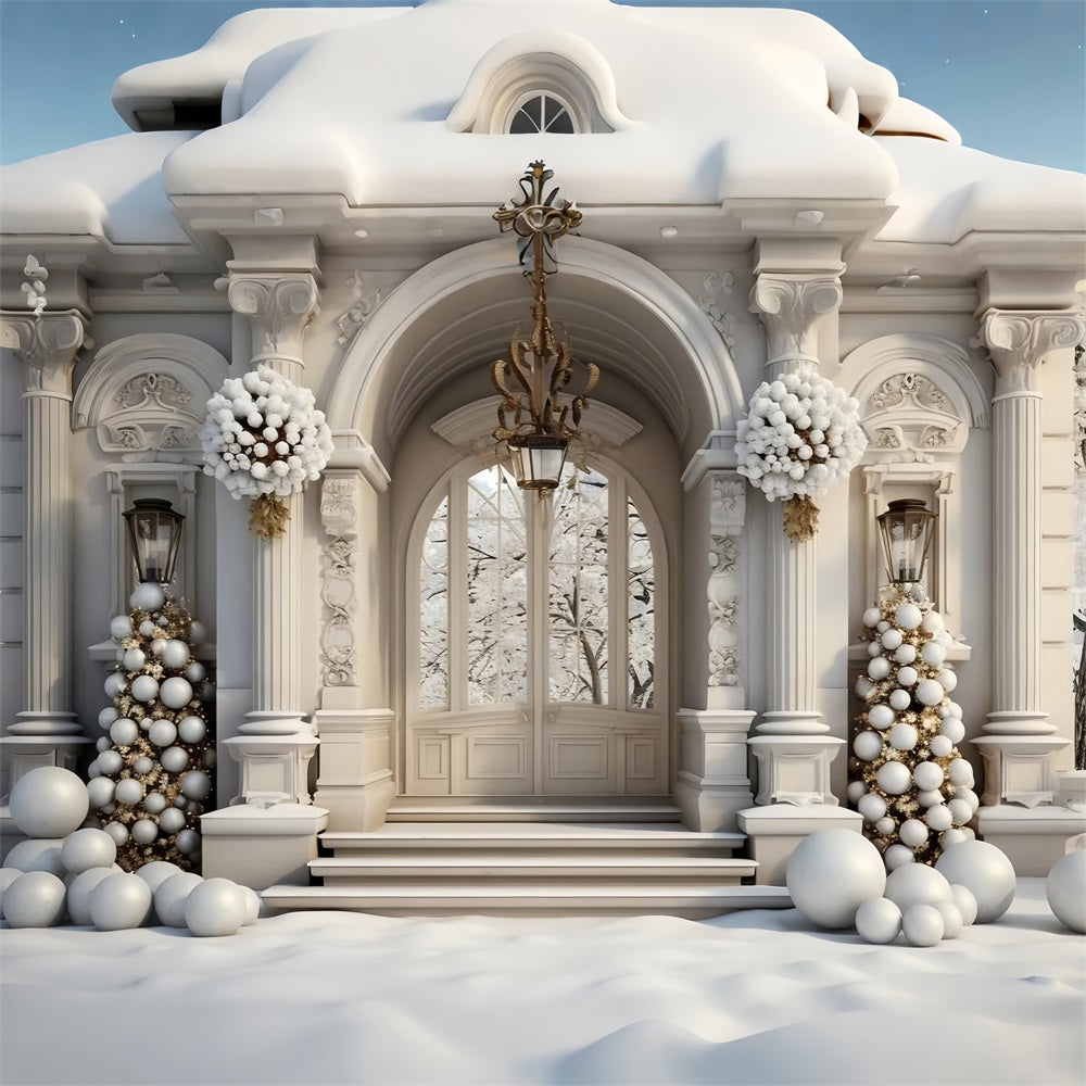 Winter Palace Entrance Ornate Christmas Balls Backdrop BRP9-264