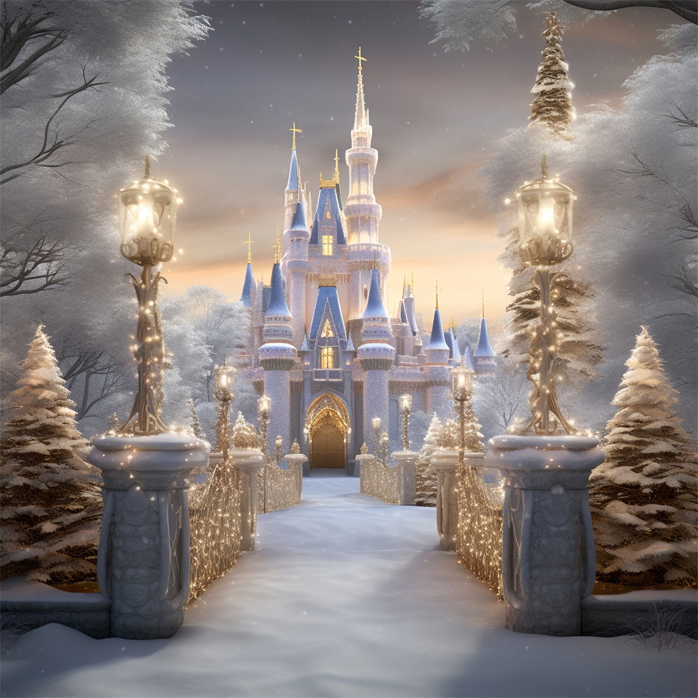 Winter Royal Castle Pathway Snowy Wonderland Backdrop BRP9-266