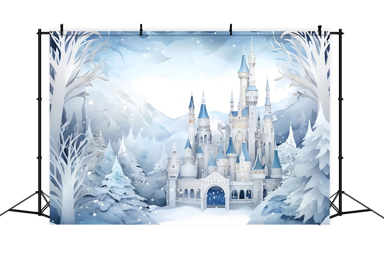 Winter Fairytale Castle Snowy Mountains Backdrop BRP9-267