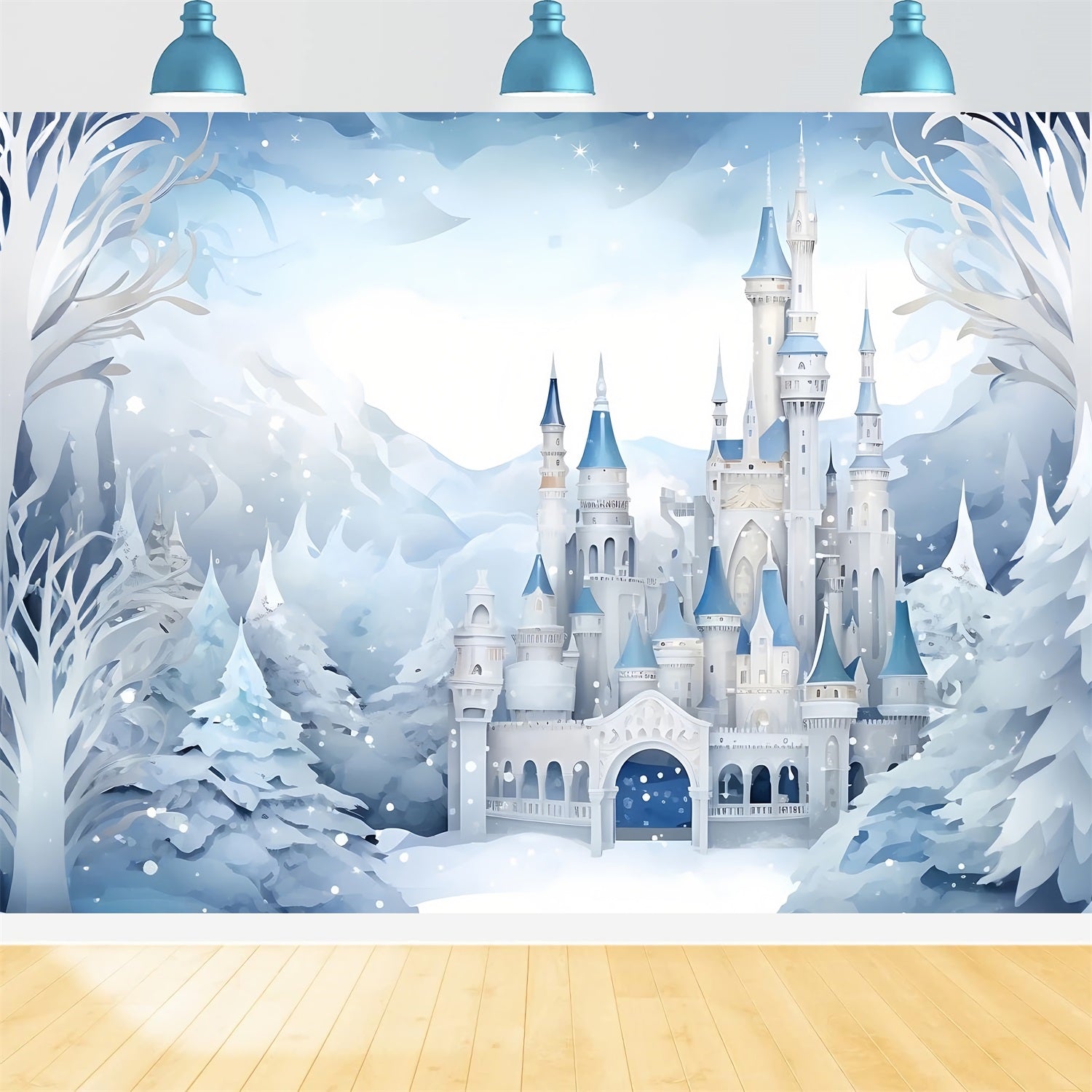 Winter Fairytale Castle Snowy Mountains Backdrop BRP9-267