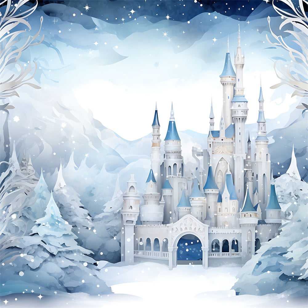 Winter Fairytale Castle Snowy Mountains Backdrop BRP9-267