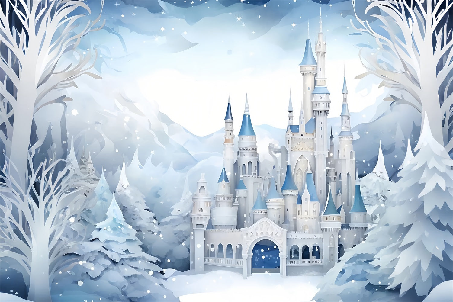 Winter Fairytale Castle Snowy Mountains Backdrop BRP9-267