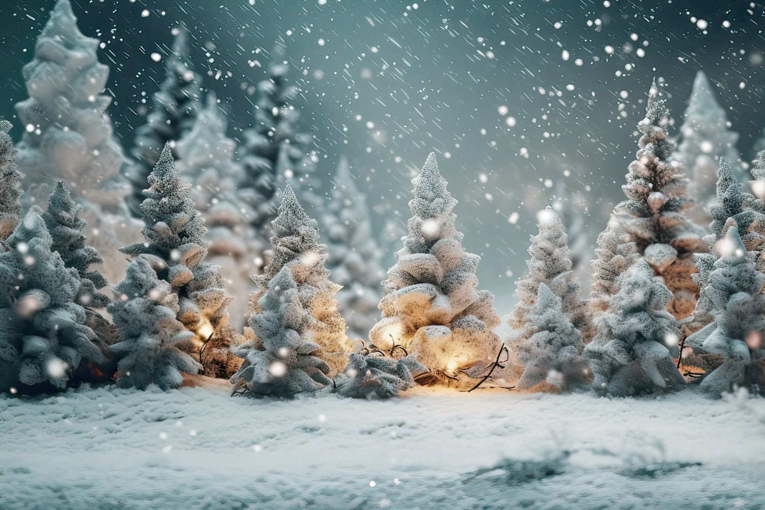 Winter Night Forest Snowflakes Photography Backdrop BRP9-268