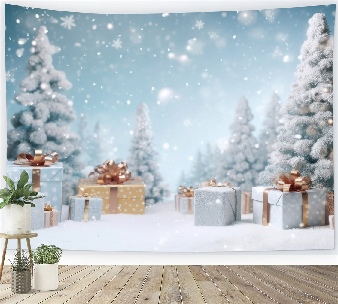 Winter Snowy Trees Holiday Gift Decorations Backdrop BRP9-269