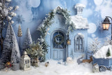 Snow-Covered Christmas Woodland Lodge Scene Backdrop BRP9-26