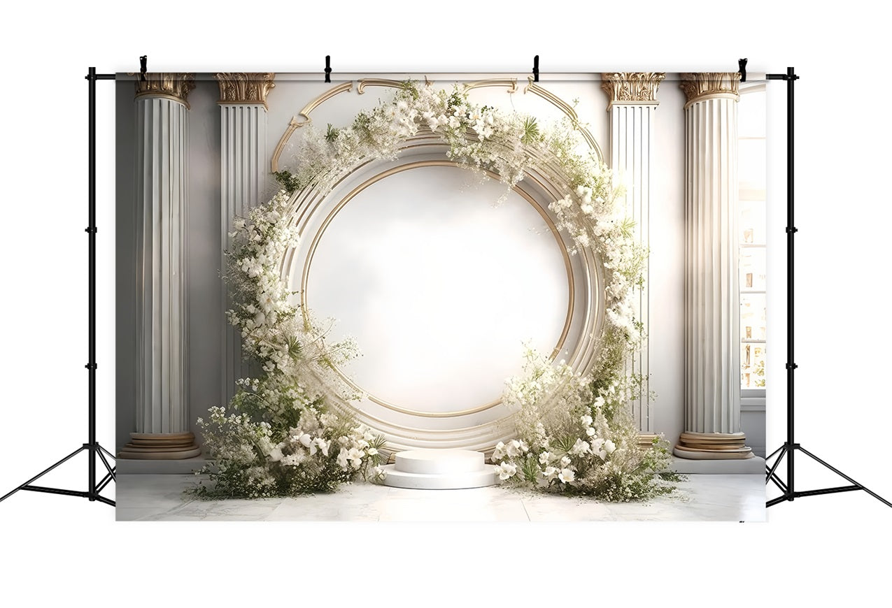 Elegant White Floral Archway Columns Boho Backdrop BRP9-271