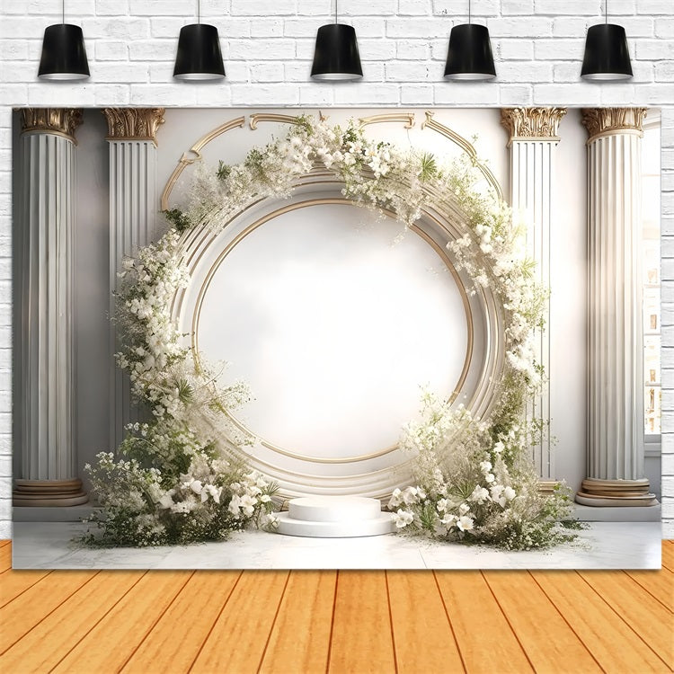 Elegant White Floral Archway Columns Boho Backdrop BRP9-271