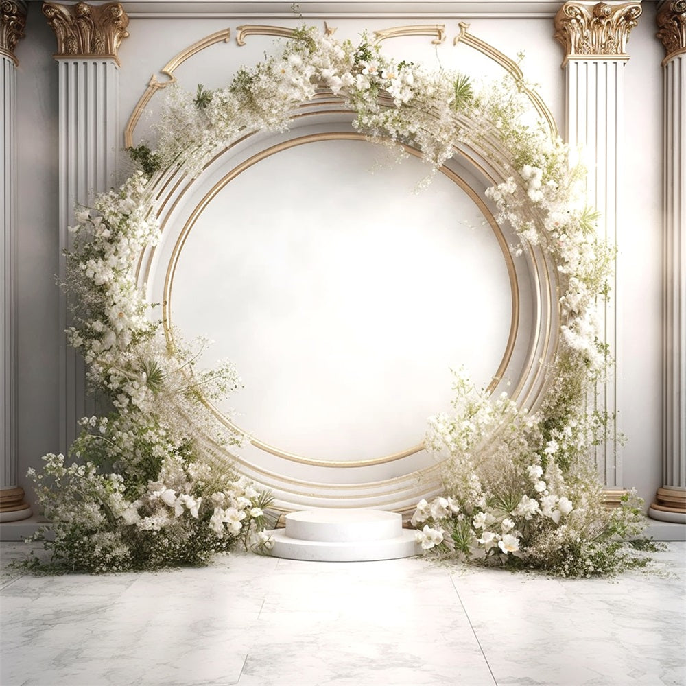 Elegant White Floral Archway Columns Boho Backdrop BRP9-271