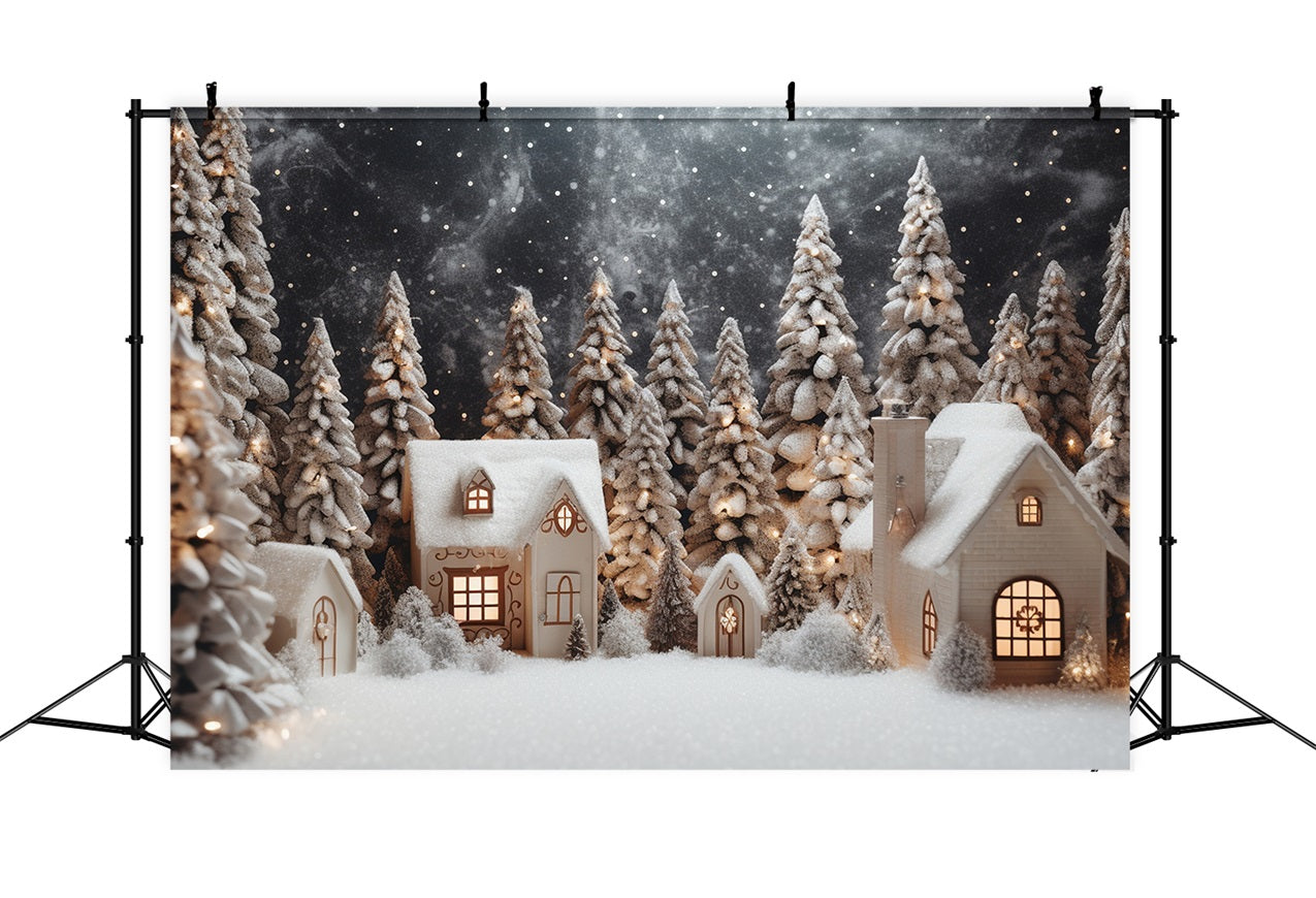 Magical Winter Village Snowy Pines Houses Backdrop BRP9-272