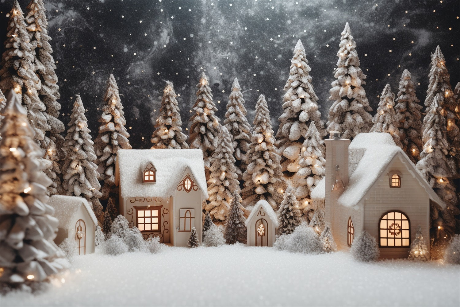 Magical Winter Village Snowy Pines Houses Backdrop BRP9-272