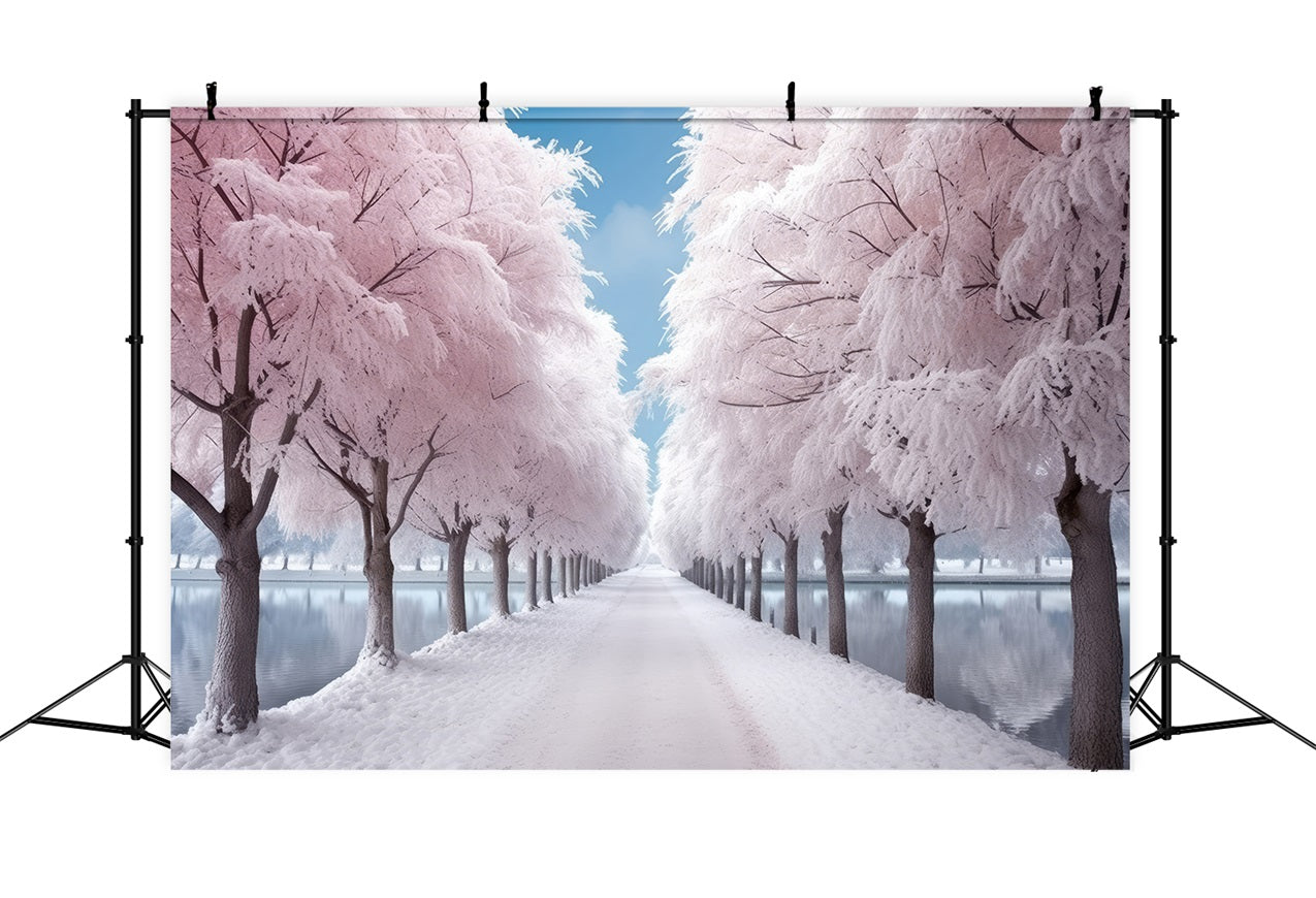 Serene Pink Frosty Winter Path Photography Backdrop BRP9-277