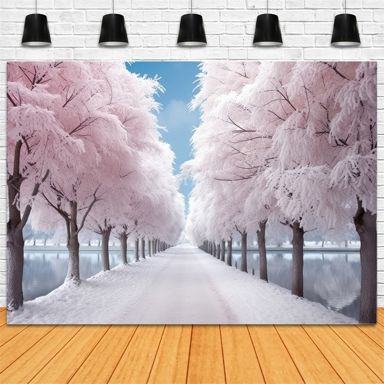 Serene Pink Frosty Winter Path Photography Backdrop BRP9-277