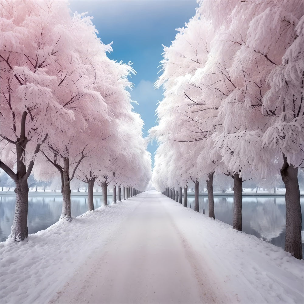 Serene Pink Frosty Winter Path Photography Backdrop BRP9-277