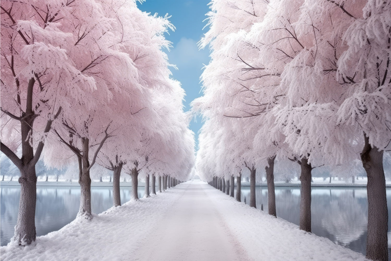 Serene Pink Frosty Winter Path Photography Backdrop BRP9-277