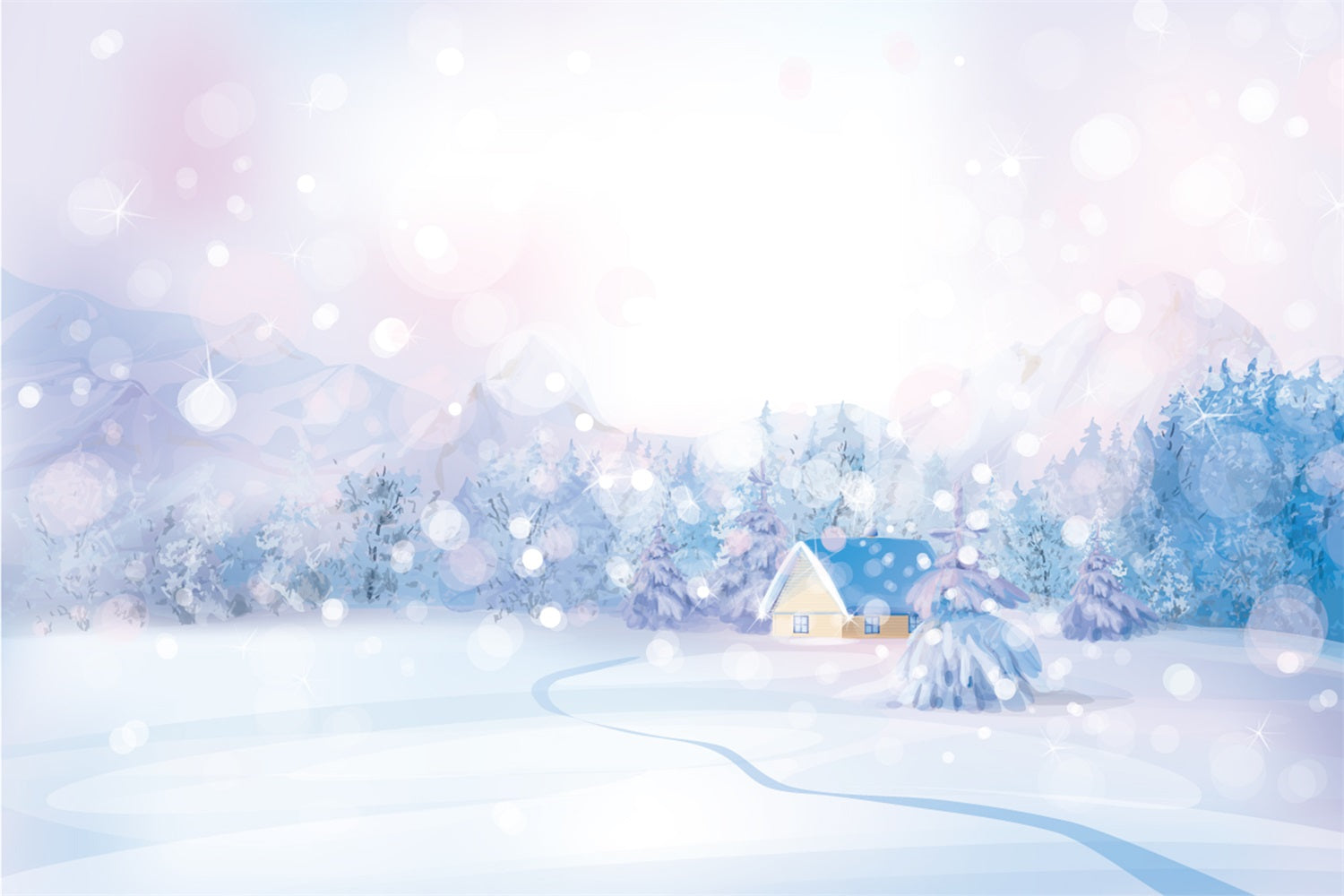 Winter Pastel Bokeh Snow Landscape Backdrop BRP9-279