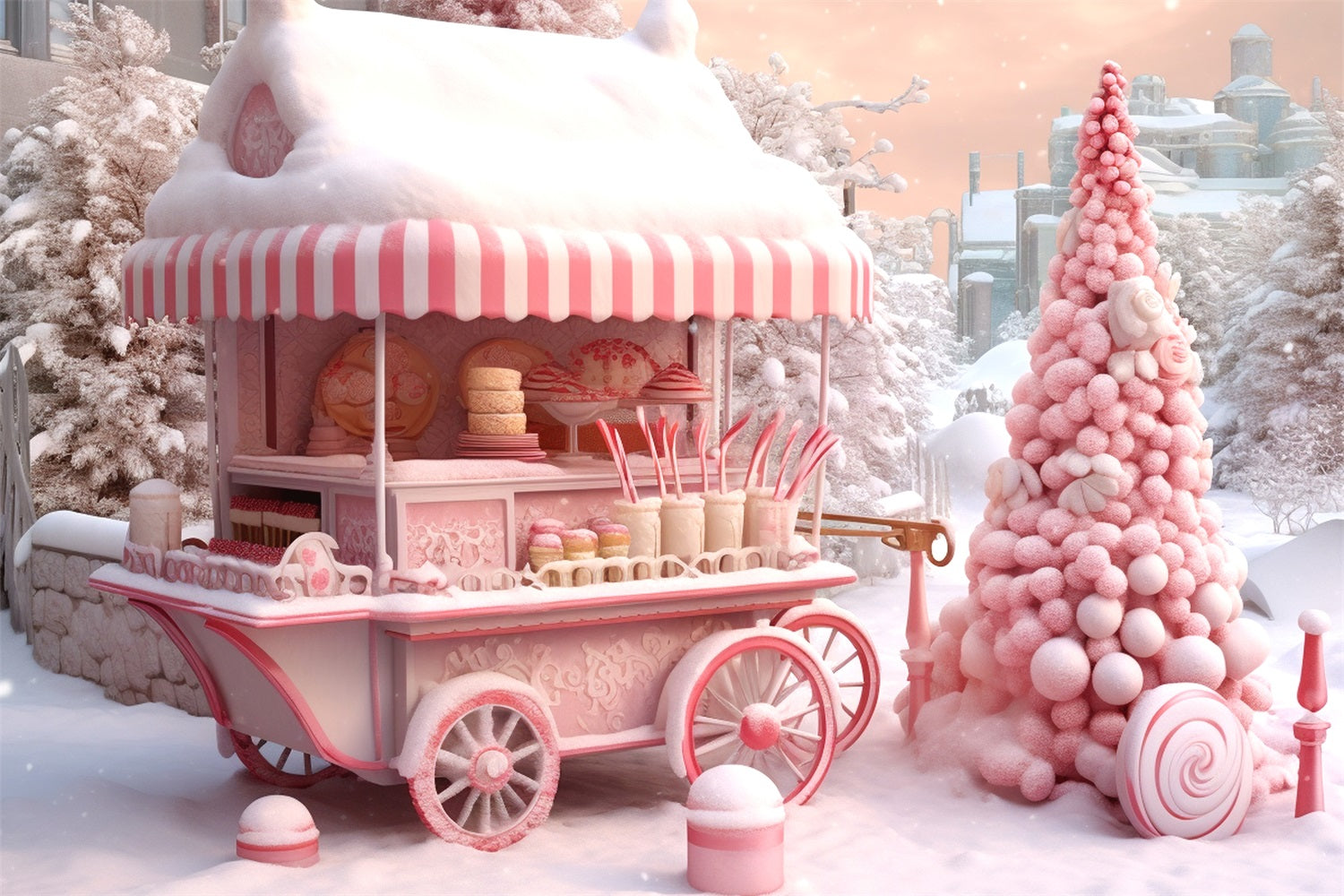 Candyland Cart Winter Frosty Wonderland Backdrop BRP9-285