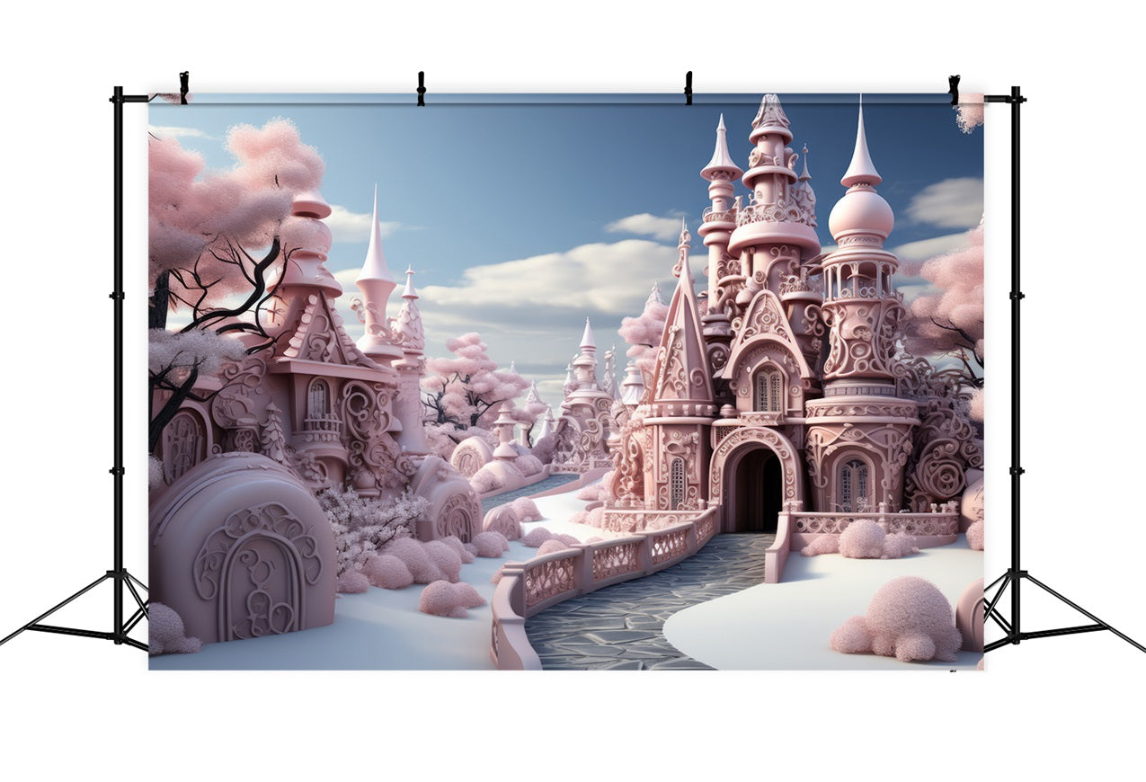 Fairytale Pink Winter Castle Fantasy Backdrop BRP9-286