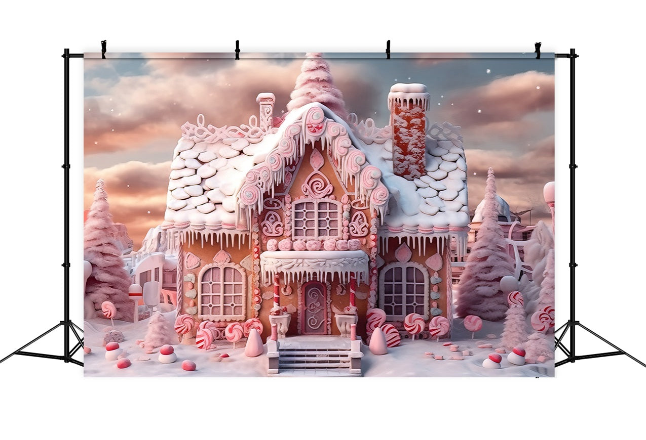 Candy Gingerbread Cottage Winter Backdrop BRP9-288