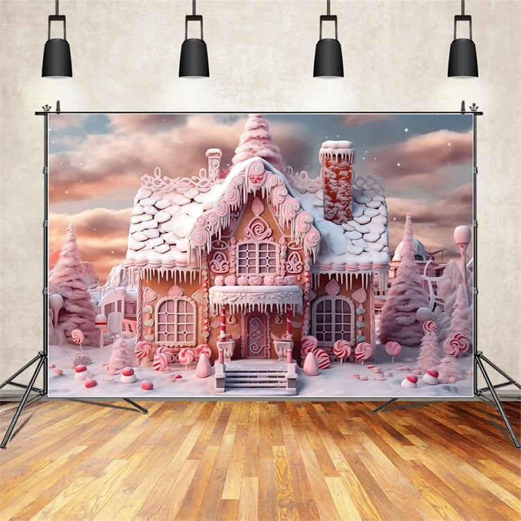 Candy Gingerbread Cottage Winter Backdrop BRP9-288