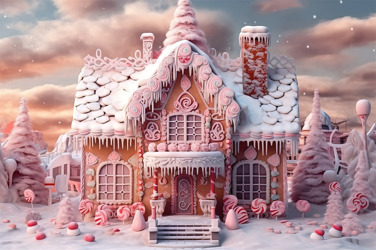 Candy Gingerbread Cottage Winter Backdrop BRP9-288