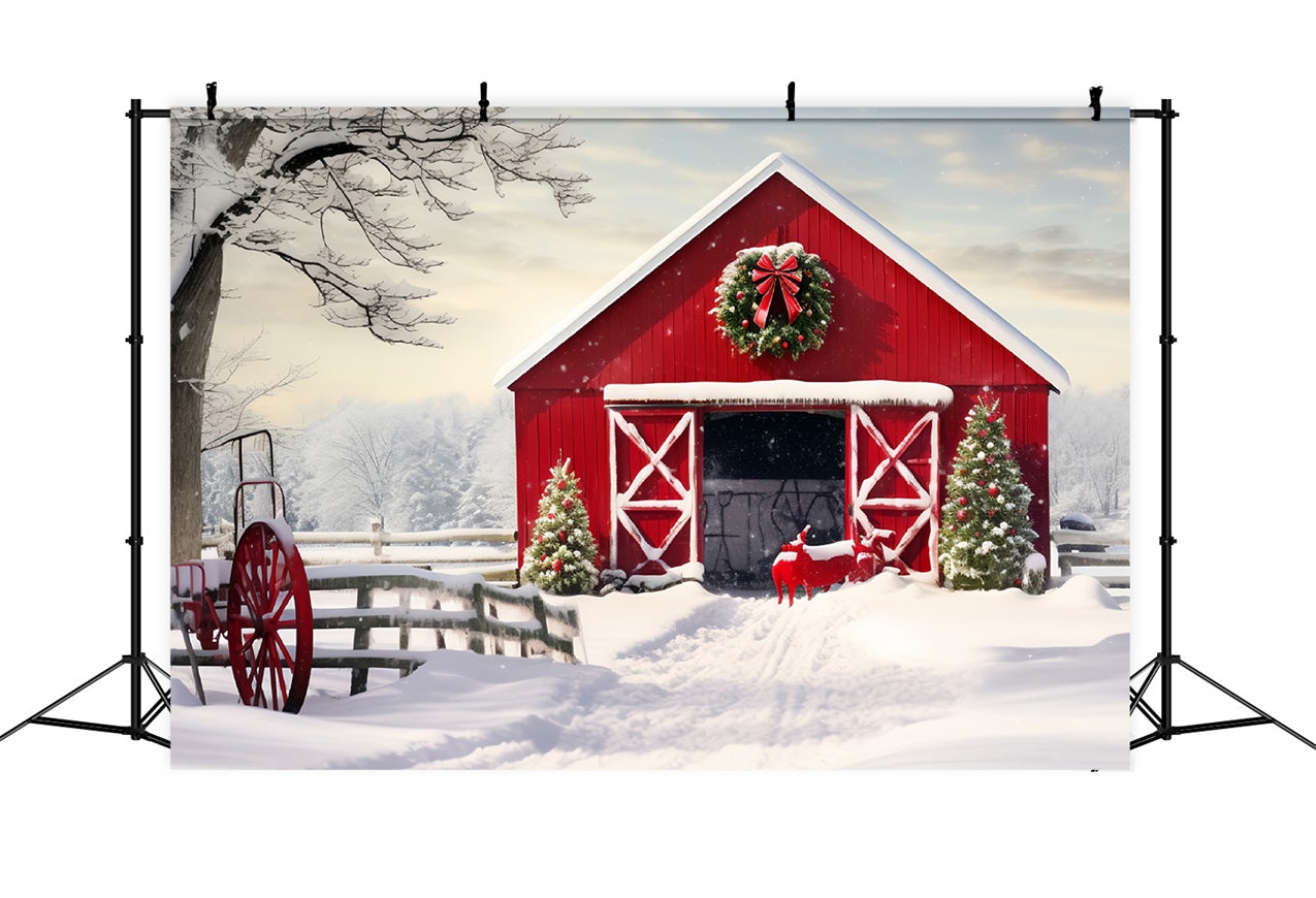 Winter Snowy Rustic Barn Photography Backdrop BRP9-291