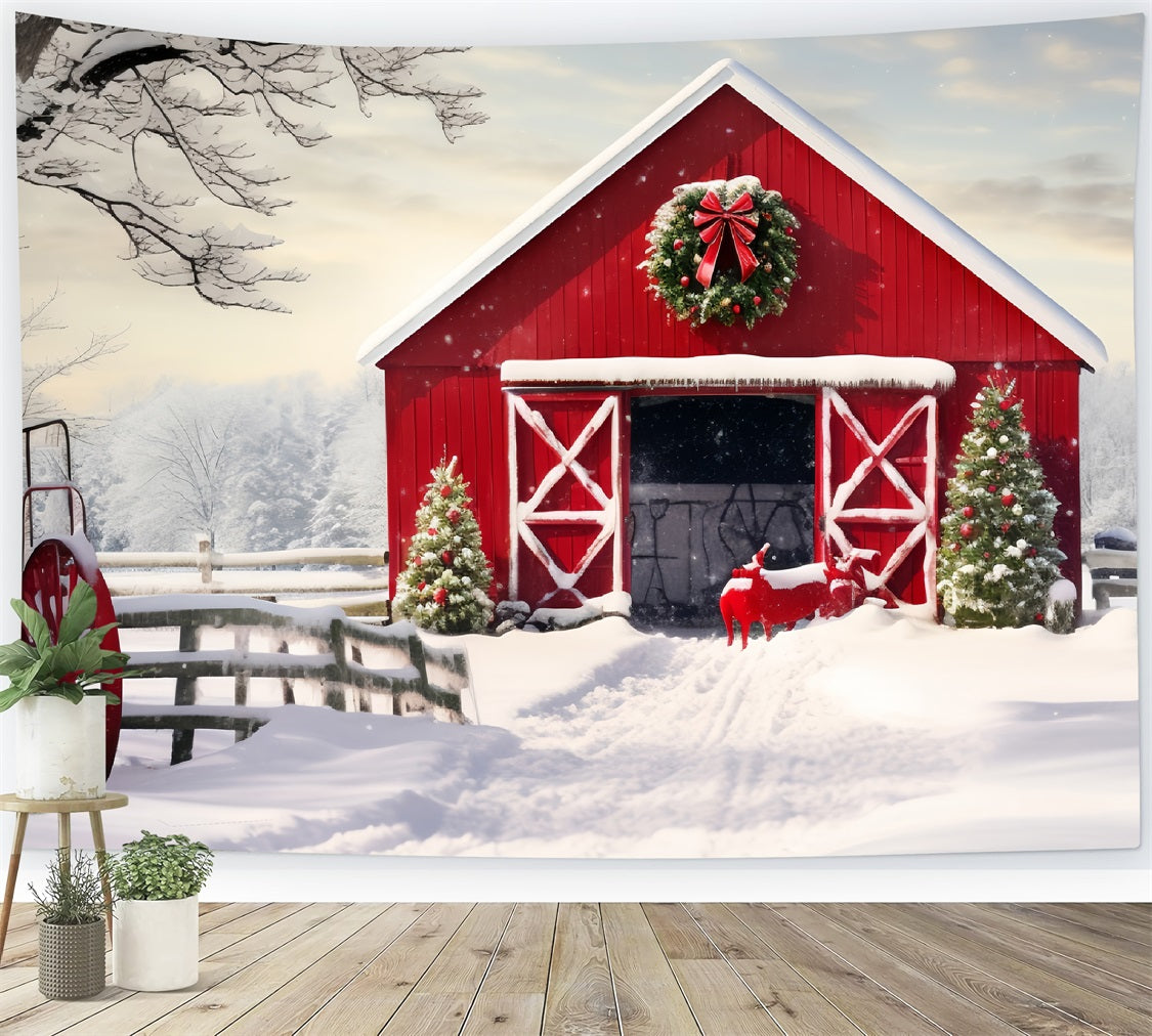 Winter Snowy Rustic Barn Photography Backdrop BRP9-291