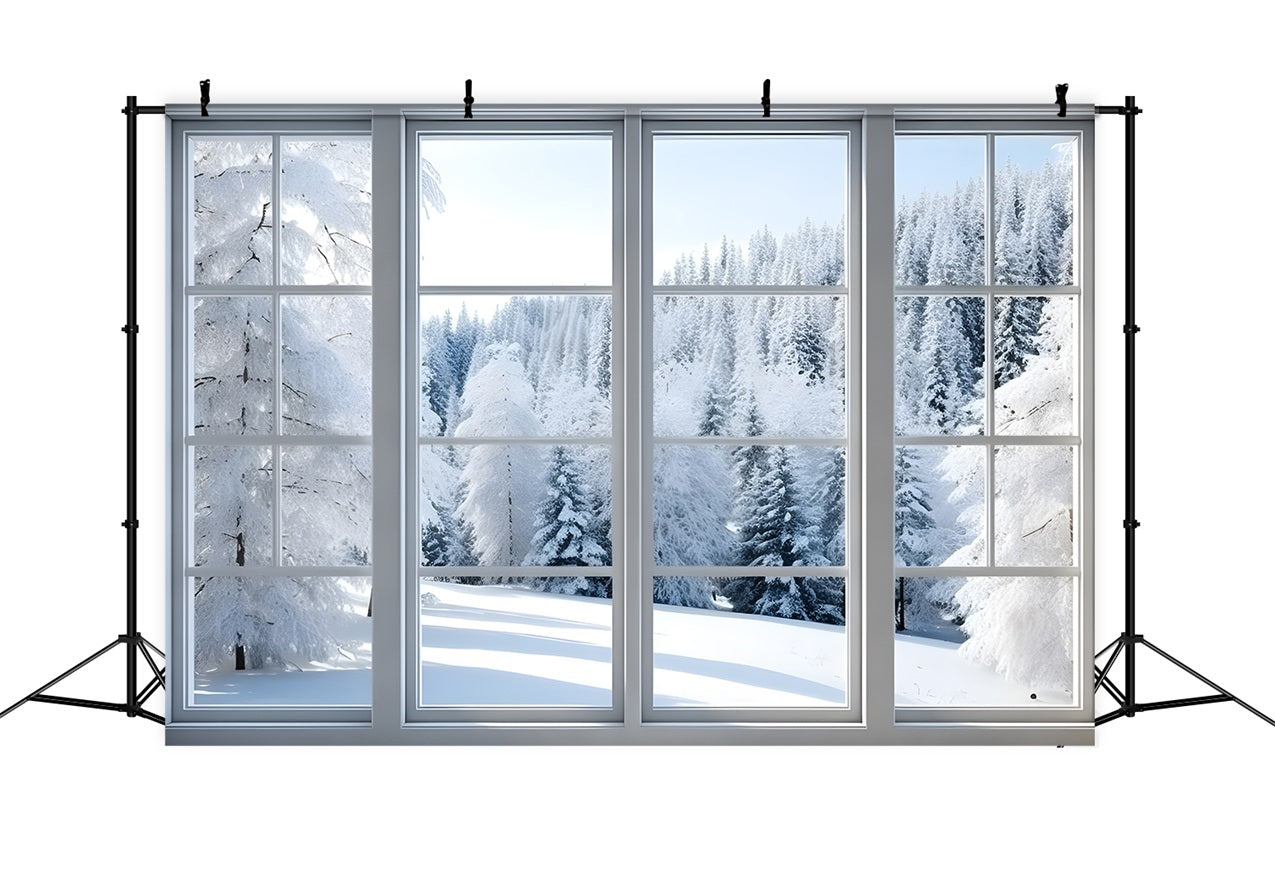 Winter Snowy Forest Scene Frosted Window Backdrop BRP9-294