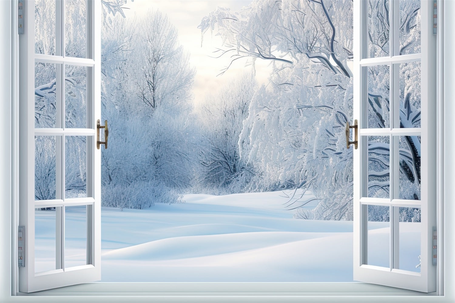 Frosted Branches Snowy Scene Winter Window Backdrop BRP9-295