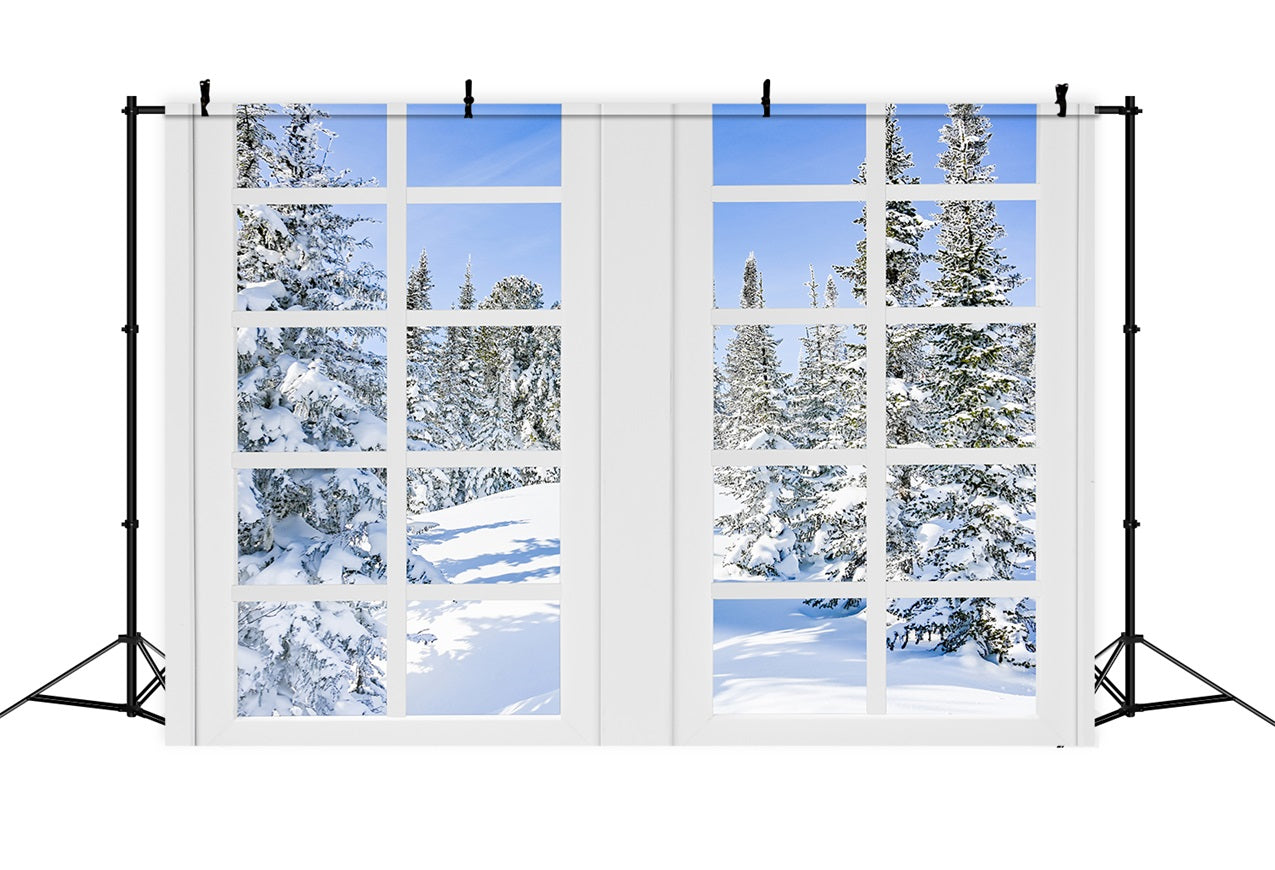 Winter Wonderland Snowy Pines Clear Sky Backdrop BRP9-296