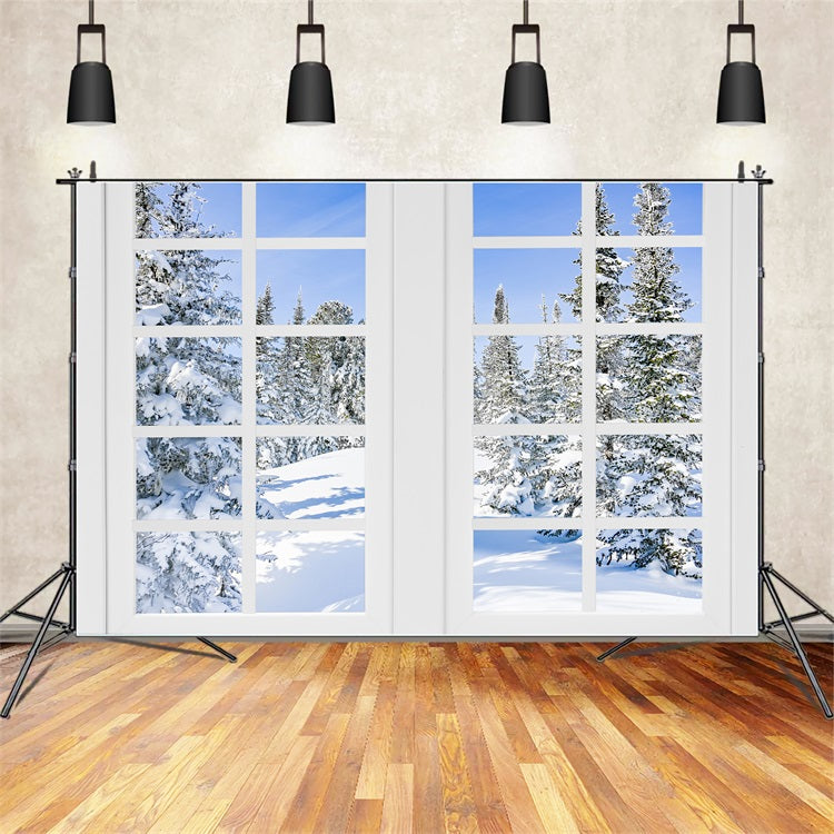 Winter Wonderland Snowy Pines Clear Sky Backdrop BRP9-296