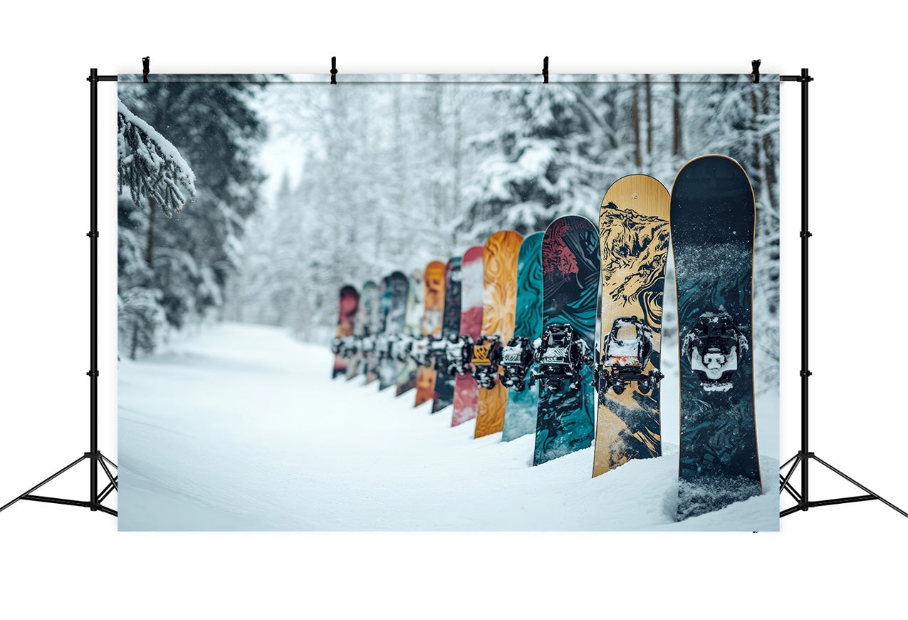 Colorful Snowboards Winter Snowy Forest Backdrop BRP9-303