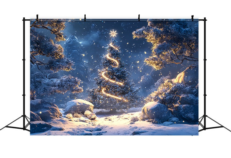 Glowing Fir Tree Winter Forest Night Backdrop BRP9-307