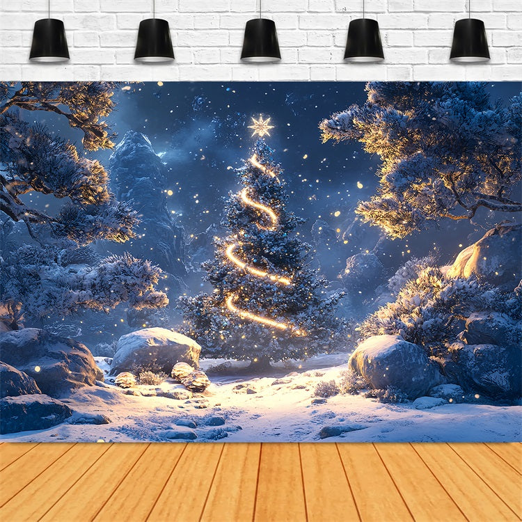 Glowing Fir Tree Winter Forest Night Backdrop BRP9-307