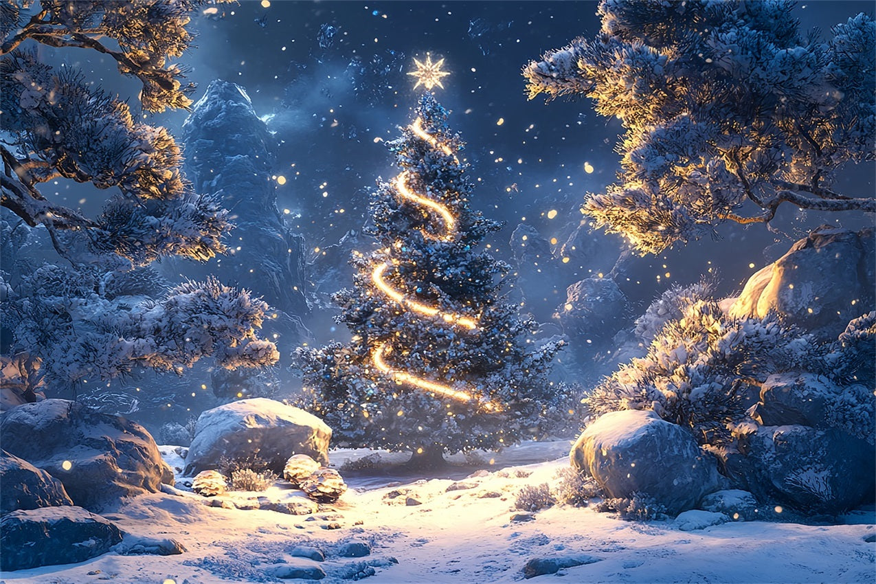 Glowing Fir Tree Winter Forest Night Backdrop BRP9-307