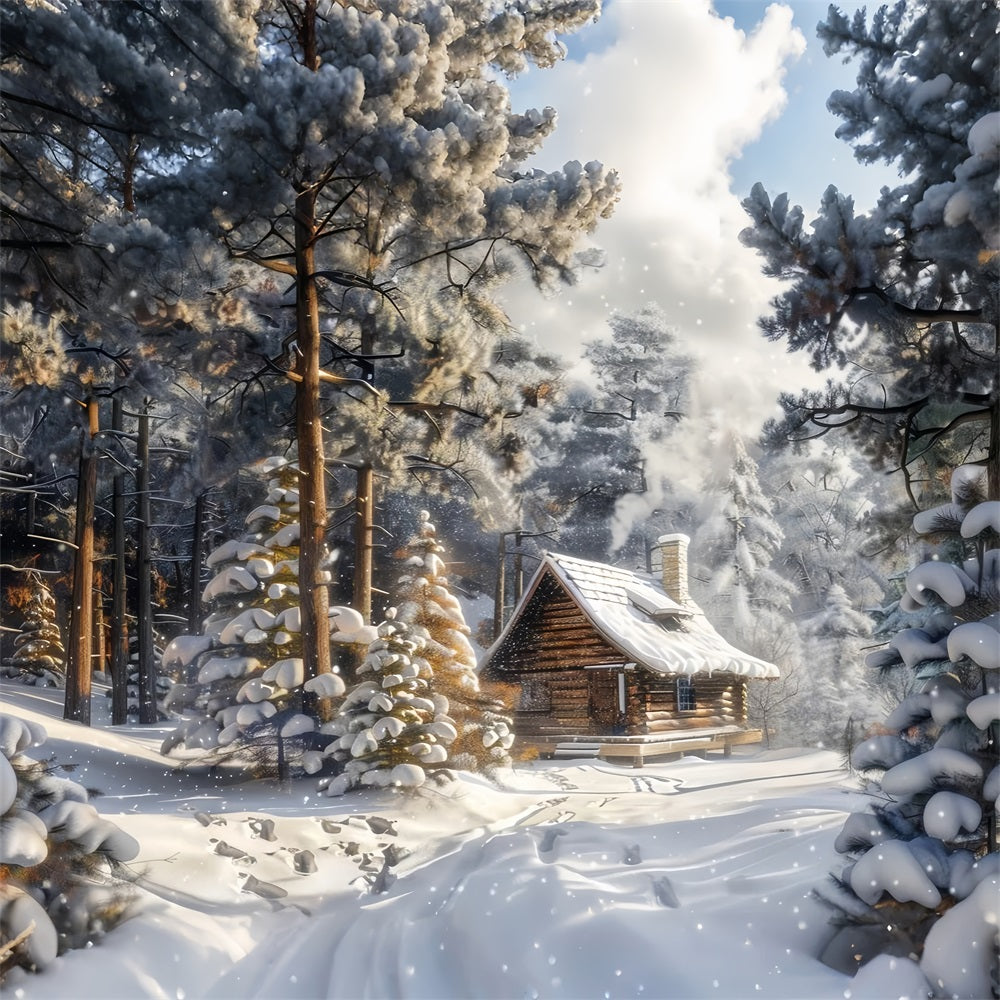 Winter Wonderland Cabin Surrounded Snow Backdrop BRP9-309