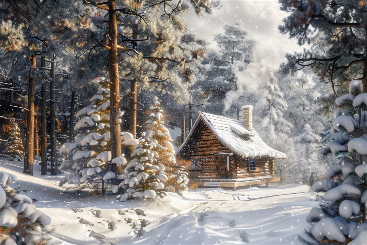 Winter Wonderland Cabin Surrounded Snow Backdrop BRP9-309