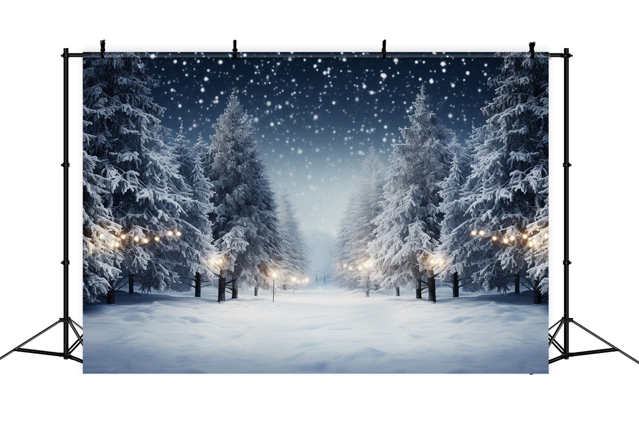 Winter Snowy Night Pine Trees Photography Backdrop BRP9-312