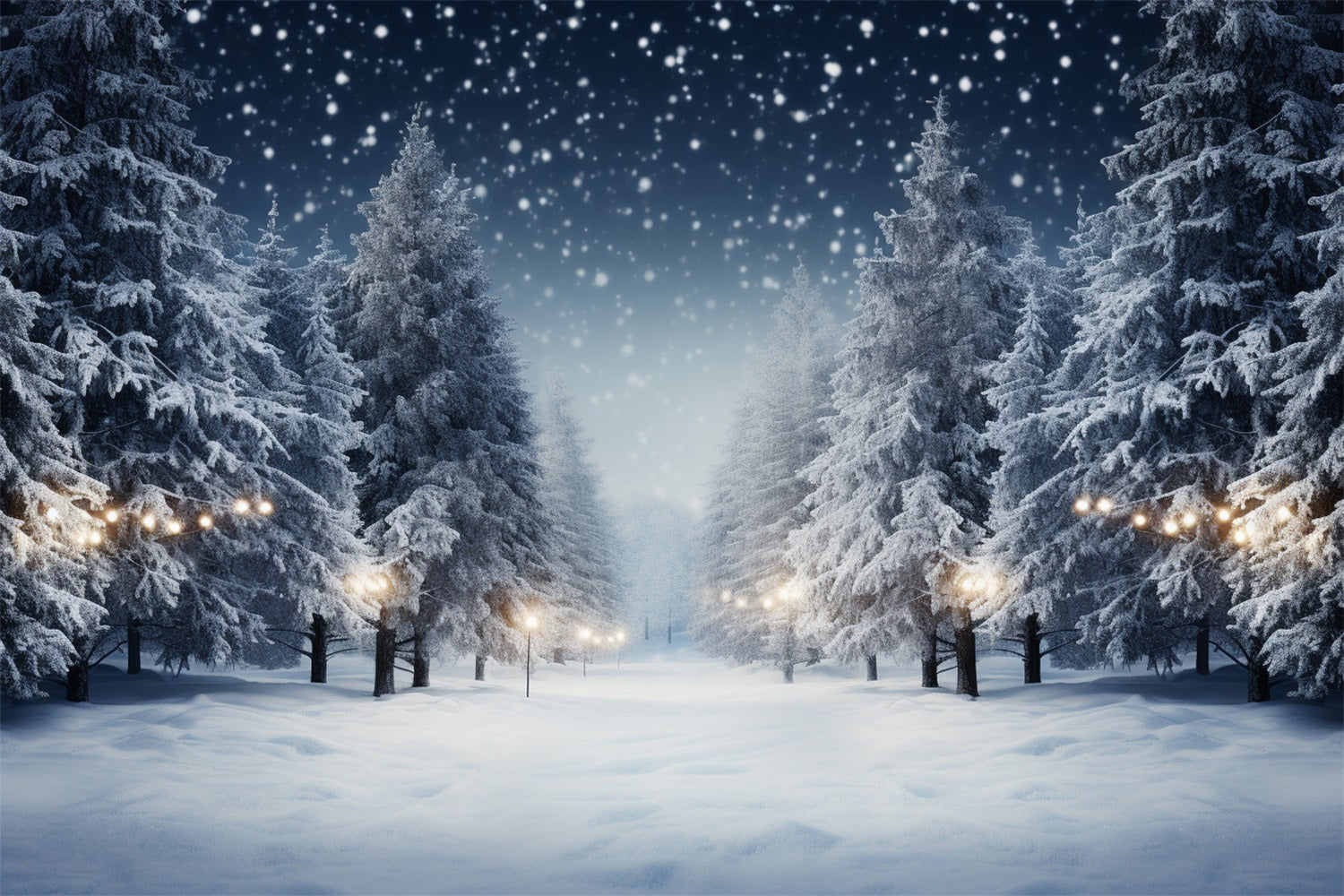 Winter Snowy Night Pine Trees Photography Backdrop BRP9-312