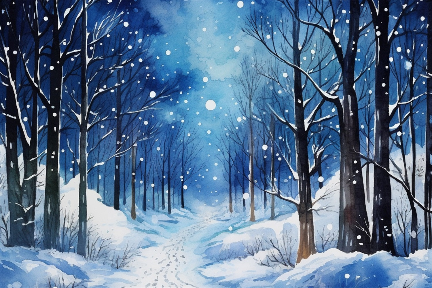 Serene Snowy Night Winter Forest Backdrop BRP9-314