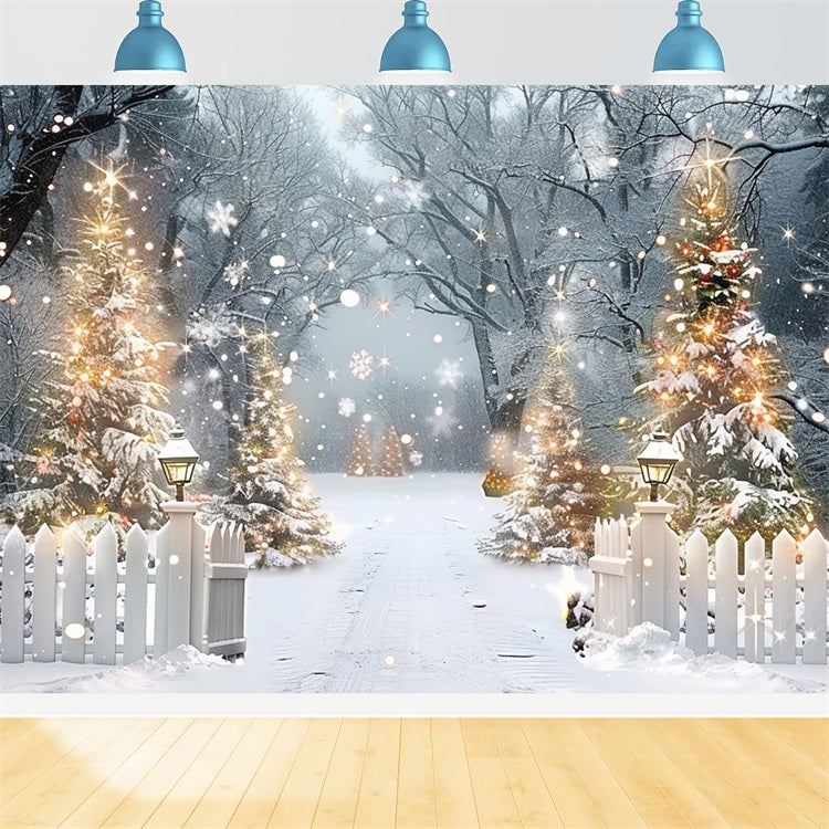 Glowing Trees Winter Forest Night Scene Backdrop BRP9-315