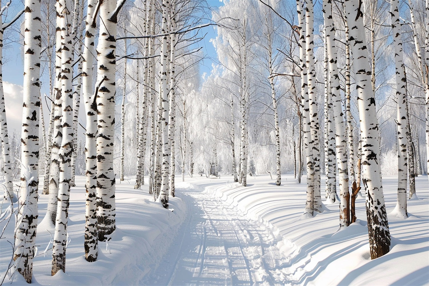 Snow Covered Path Through Winter Forest Backdrop BRP9-321