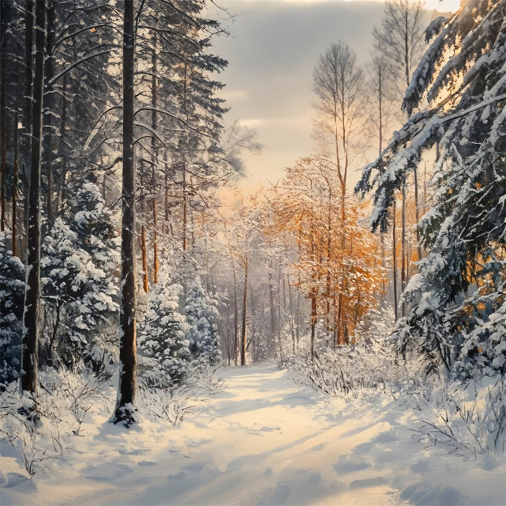 Tranquil Winter Walk Snowy Forest Backdrop BRP9-323