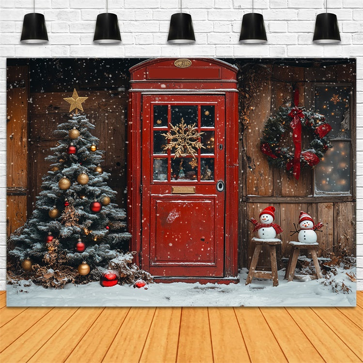 Classic Christmas Red Door Snowman Scene Backdrop BRP9-33