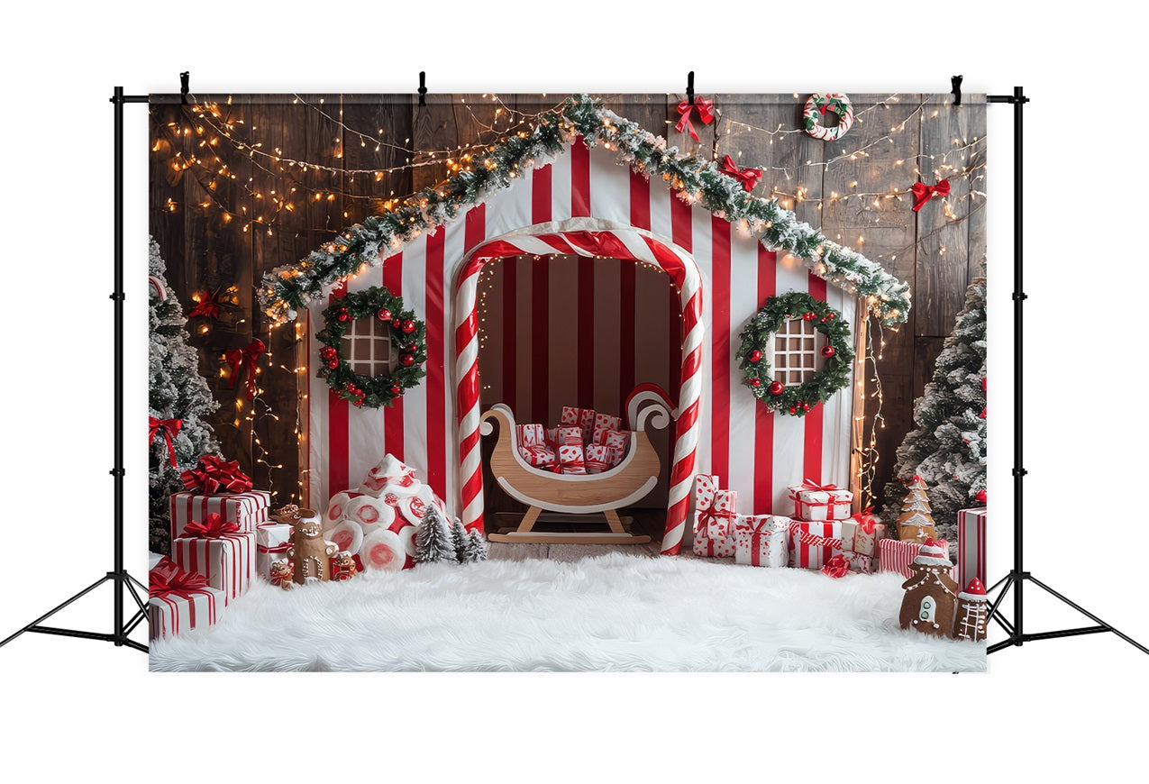 Winter Whimsical Candy Cane Striped House Backdrop BRP9-331